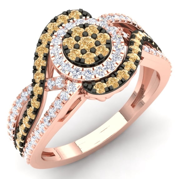 Dazzlingrock Collection 1.00 Carat (Ctw) 14K Champagne & White Diamond Bridal Cluster Engagement Ring 1 CT, Rose Gold, Size 10