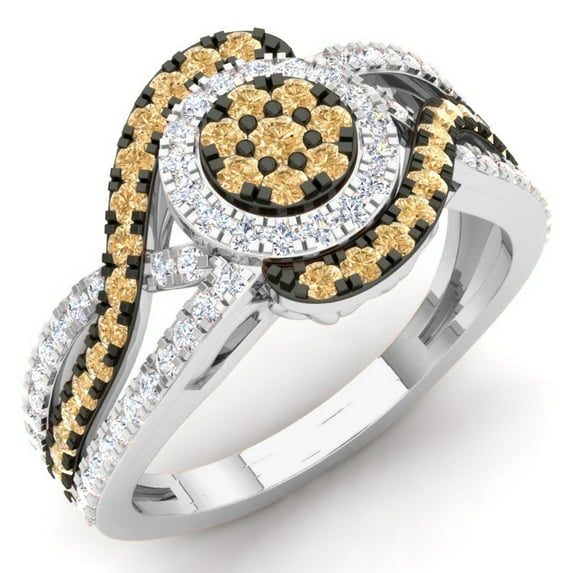 Dazzlingrock Collection 1.00 Carat (Ctw) 14K Champagne & White Diamond Bridal Cluster Engagement Ring 1 CT, White Gold, Size 7