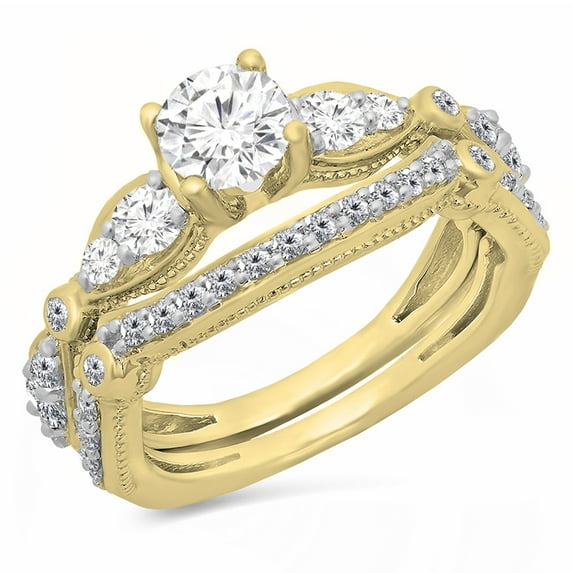 Dazzlingrock Collection 1.00 Carat (Ctw) 14K White Diamond Bridal Vintage Style Engagement Ring Set 1 CT, Yellow Gold, Size 5