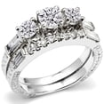 thumbnail image 1 of Dazzlingrock Collection 1.00 Carat (Ctw) 14k Round & Baguette 3 Stone Diamond Ladies Bridal Engagement Semi Mount Ring Matching Wedding Band Set (No Center Stone), White Gold, Size 7, 1 of 1