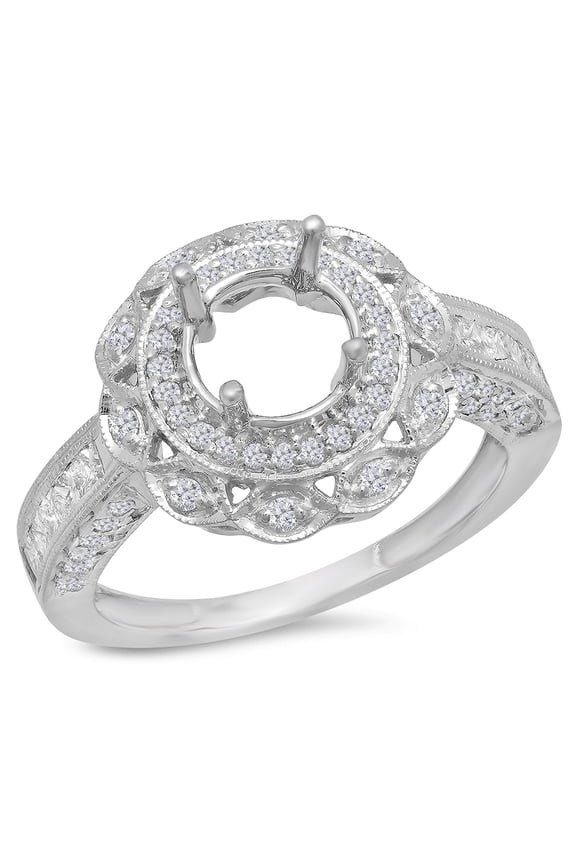 Collection 1.00 Carat (Ctw) 14k Round Diamond Semi Mount Round Diamond Engagement Ring (No Center Stone), White Gold, Size 7.5