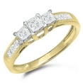 thumbnail image 1 of Dazzlingrock Collection 1.00 Carat (ctw) 10K Princess Diamond Ladies 3 Stone Bridal Engagement Ring 1 CT, Yellow Gold, Size 6.5, 1 of 1