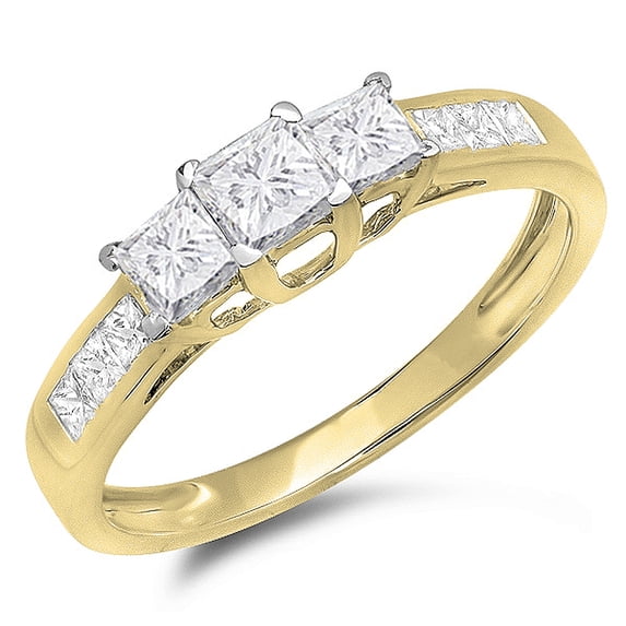 Dazzlingrock Collection 1.00 Carat (ctw) 10K Princess Diamond Ladies 3 Stone Bridal Engagement Ring 1 CT, Yellow Gold, Size 8.5