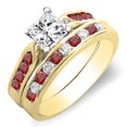 thumbnail image 1 of Dazzlingrock Collection 1.00 Carat (ctw) 10K Princess & Round Cut Diamond & Ruby Engagement Ring Set 1 CT, Yellow Gold, Size 9, 1 of 1