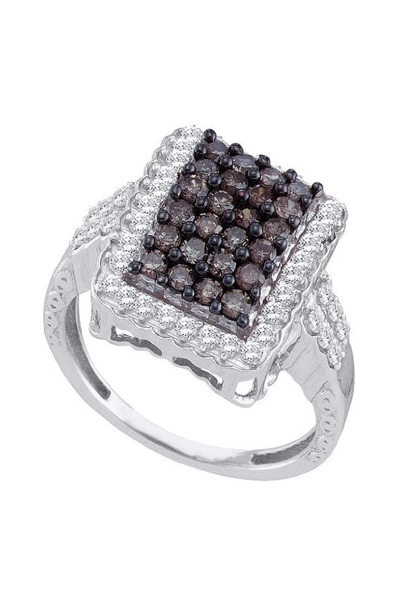 Collection 1.00 Carat (ctw) 10K Round Cognac & White Diamond Ladies Cocktail Right Hand Fashion Ring 1 CT, White Gold