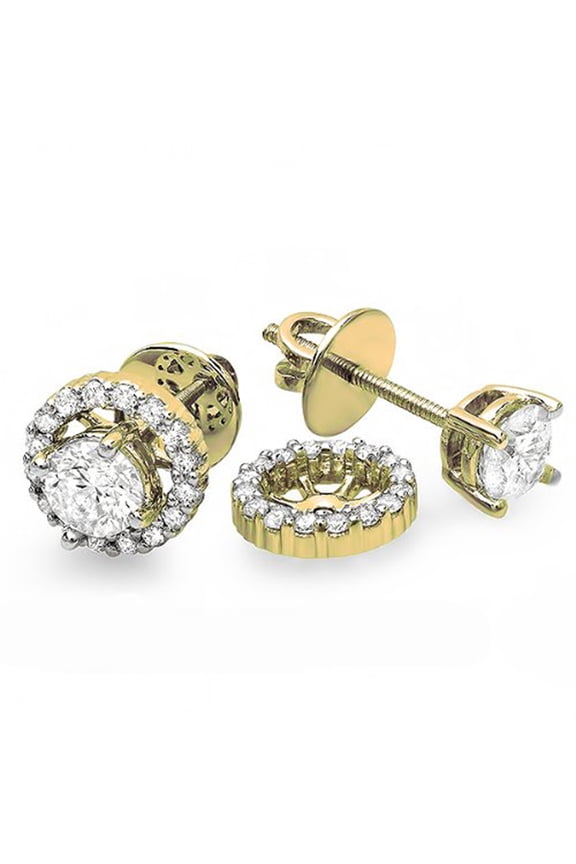 Collection 1.00 Carat (ctw) 10K Round Diamond Halo Stud Earrings with Removable Jackets, Yellow Gold
