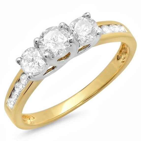 Dazzlingrock Collection 1.00 Carat (ctw) 10K Round Diamond Ladies 3 Stone Engagement Bridal Ring 1 CT, Yellow Gold, Size 8