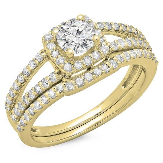 Dazzlingrock Collection 1.00 Carat (ctw) 10K Round Diamond Ladies Split Shank Halo Bridal Ring Set 1 CT, Yellow Gold, Size 6.5