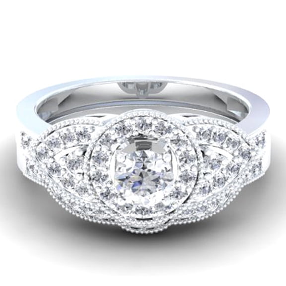 Dazzlingrock Collection 1.00 Carat (ctw) 10K Round Diamond Ladies Vintage Look Wedding Ring Set 1 CT, White Gold, Size 5.5