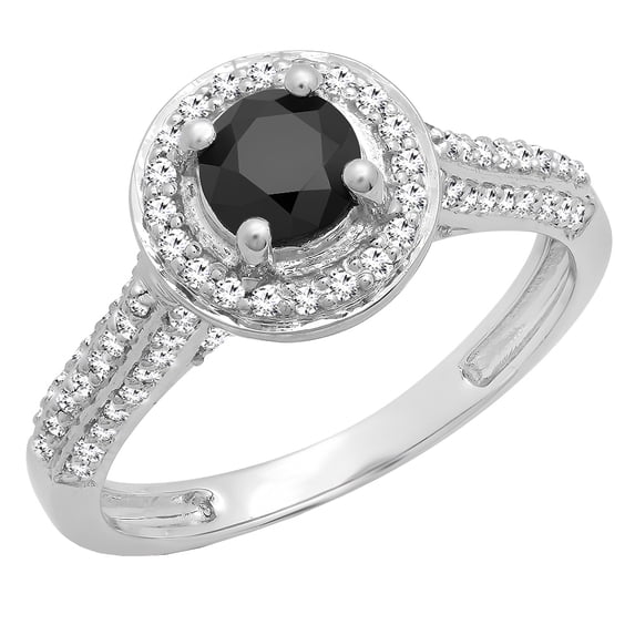 Dazzlingrock Collection 1.00 Carat (ctw) 10k Round Black & White Diamond Bridal Halo Engagement Ring 1 CT, White Gold, Size 7.5