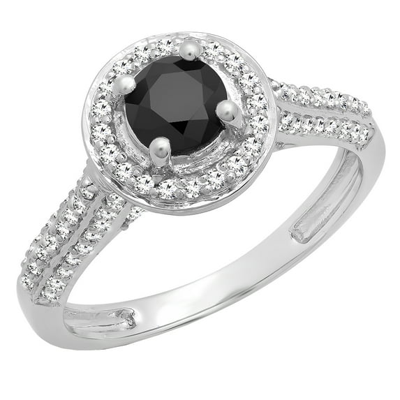 Dazzlingrock Collection 1.00 Carat (ctw) 10k Round Black & White Diamond Bridal Halo Engagement Ring 1 CT, White Gold, Size 8.5