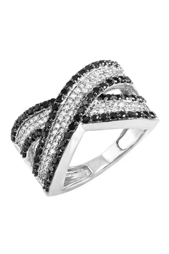 Collection 1.00 Carat (ctw) 10k Round Black & White Diamond Ladies Cocktail Right Hand Ring 1 CT, White Gold, Size 6.5