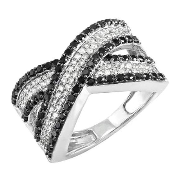 Dazzlingrock Collection 1.00 Carat (ctw) 10k Round Black & White Diamond Ladies Cocktail Right Hand Ring 1 CT, White Gold, Size 6