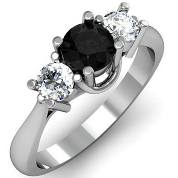 Dazzlingrock Collection 1.00 Carat (ctw) 10k Round Black and White Diamond Ladies 3 Stone Bridal Ring 1 CT, White Gold, Size 8
