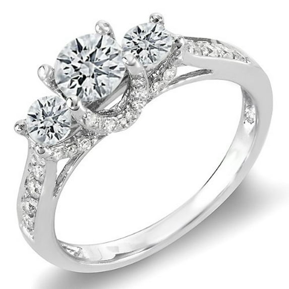 Dazzlingrock Collection 1.00 Carat (ctw) 10k Round Diamond 3 Stone Ladies Bridal Engagement Ring, White Gold, Size 6