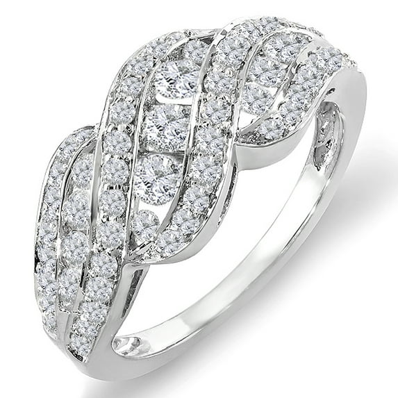Dazzlingrock Collection 1.00 Carat (ctw) 10k Round Diamond Ladies Cocktail Ring 1 CT, White Gold, Size 7