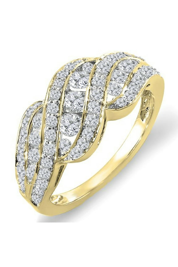 Collection 1.00 Carat (ctw) 10k Round Diamond Ladies Cocktail Ring 1 CT, Yellow Gold, Size 6.5