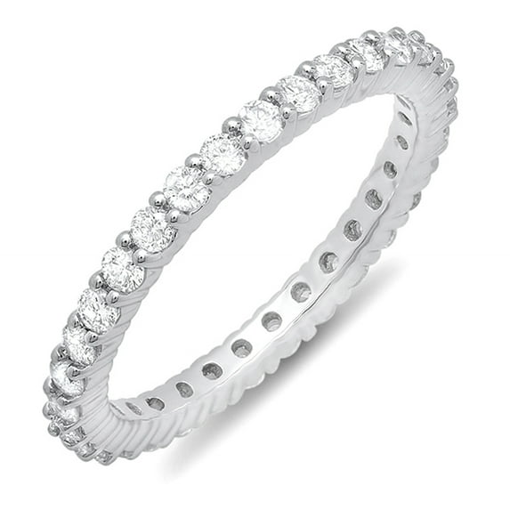 Dazzlingrock Collection 1.00 Carat (ctw) 10k Round Diamond Ladies Eternity Anniversary Ring Stackable Band, White Gold, Size 6.5