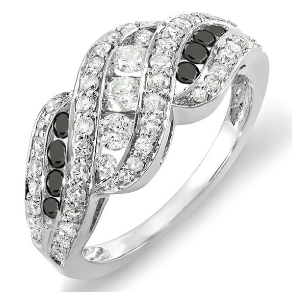 Dazzlingrock Collection 1.00 Carat (ctw) 10k White And Black Dimaond Ladies Cocktail Right Hand Ring 1 CT, White Gold, Size 8