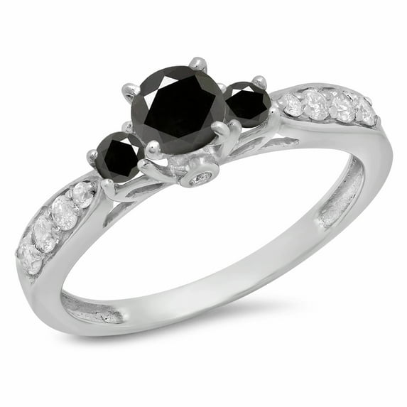 Dazzlingrock Collection 1.00 Carat (ctw) 14K Black And White Diamond 3 Stone Bridal Engagement Ring 1 CT, White Gold, Size 7