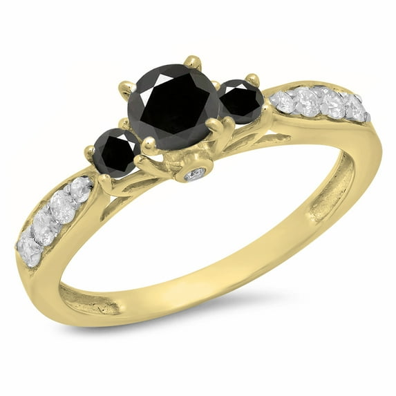 Dazzlingrock Collection 1.00 Carat (ctw) 14K Black And White Diamond 3 Stone Bridal Engagement Ring 1 CT, Yellow Gold, Size 7