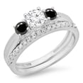 thumbnail image 1 of Dazzlingrock Collection 1.00 Carat (ctw) 14K Black & White Diamond 3 Stone Engagement Ring Band Set 1 CT, White Gold, Size 7.5, 1 of 1