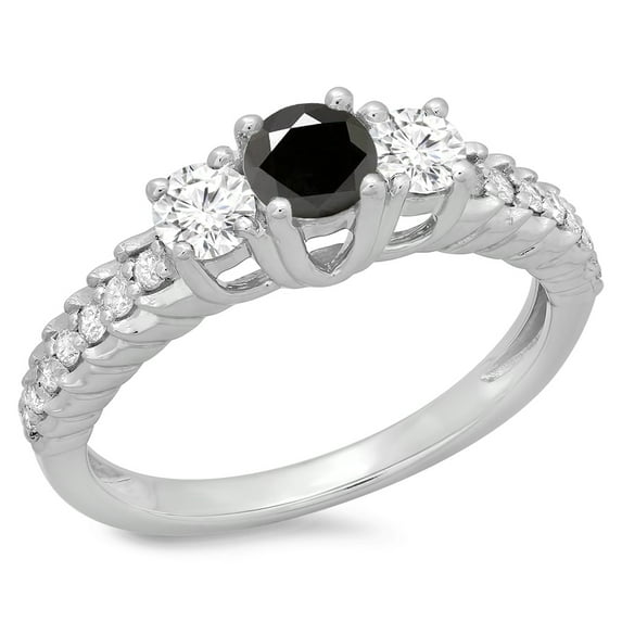 Dazzlingrock Collection 1.00 Carat (ctw) 14K Black & White Diamond Bridal 3 Stone Engagement Ring 1 CT, White Gold, Size 8.5