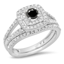Dazzlingrock Collection 1.00 Carat (ctw) 14K Black & White Diamond Bridal Halo Engagement Ring Set 1 CT, White Gold, Size 5.5