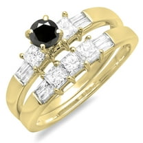 Dazzlingrock Collection 1.00 Carat (ctw) 14K Black & White Diamond Ladies Bridal Engagement Ring Set 1 CT, Yellow Gold, Size 9.5