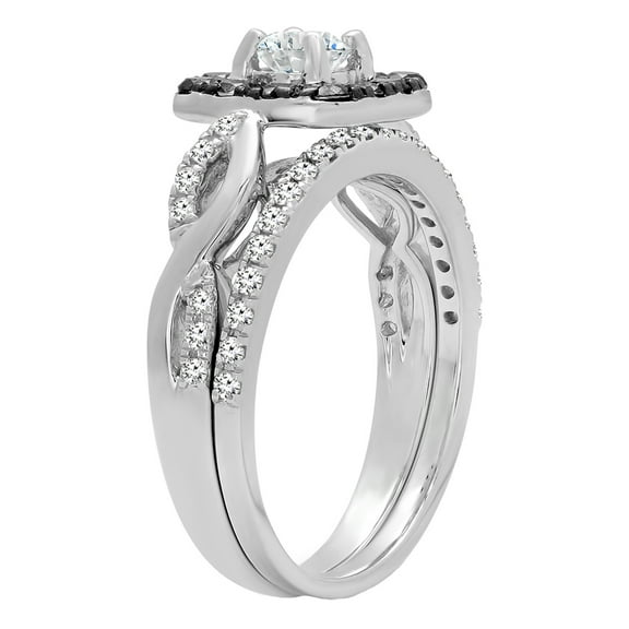 Dazzlingrock Collection 1.00 Carat (ctw) 14K Black & White Diamond Swirl Bridal Engagement Ring Set 1 CT, White Gold, Size 7.5