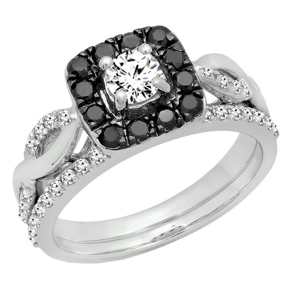 Dazzlingrock Collection 1.00 Carat (ctw) 14K Black & White Diamond Swirl Bridal Engagement Ring Set 1 CT, White Gold, Size 8