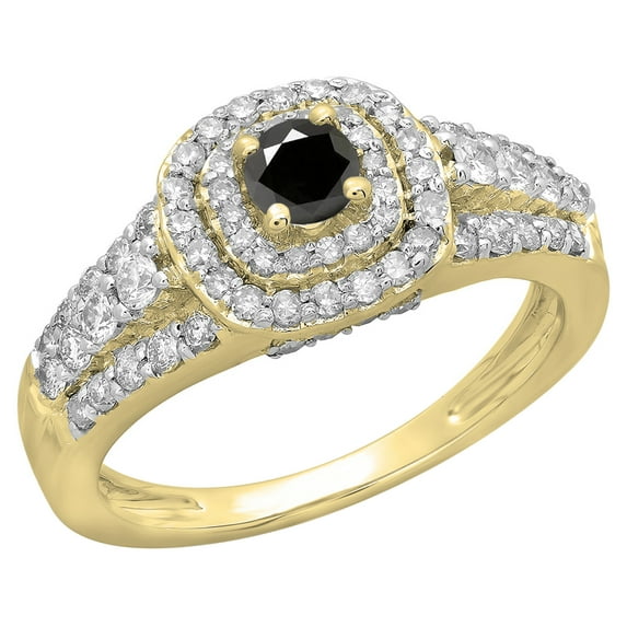 Dazzlingrock Collection 1.00 Carat (ctw) 14K Black & White Diamond Vintage Halo Engagement Ring 1 CT, Yellow Gold, Size 6.5