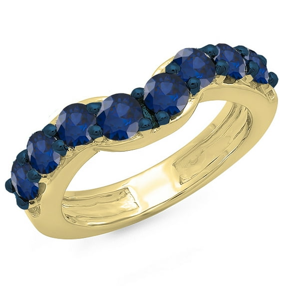 Dazzlingrock Collection 1.00 Carat (ctw) 14K Blue Sapphire Ladies Anniversary Wedding Matching Band 1 CT, Yellow Gold, Size 6.5