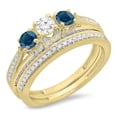 thumbnail image 1 of Dazzlingrock Collection 1.00 Carat (ctw) 14K Blue & White Diamond Bridal 3 Stone Engagement Ring Set 1 CT, Yellow Gold, Size 4.5, 1 of 1