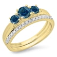 thumbnail image 1 of Dazzlingrock Collection 1.00 Carat (ctw) 14K Blue & White Diamond Bridal 3 Stone Engagement Ring Set 1 CT, Yellow Gold, Size 5, 1 of 1