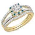 thumbnail image 1 of Dazzlingrock Collection 1.00 Carat (ctw) 14K Blue & White Diamond Halo Bridal Engagement Ring Set 1 CT, Yellow Gold, Size 4, 1 of 1
