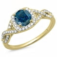 thumbnail image 1 of Dazzlingrock Collection 1.00 Carat (ctw) 14K Blue & White Diamond Swirl Split Shank Halo Engagement Ring, Yellow Gold, Size 9, 1 of 5
