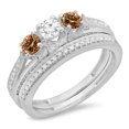 thumbnail image 1 of Dazzlingrock Collection 1.00 Carat (ctw) 14K Champagne And White Diamond 3 Stone Engagement Ring Set 1 CT, White Gold, Size 9, 1 of 1