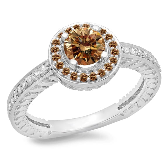Dazzlingrock Collection 1.00 Carat (ctw) 14K Champagne & White Diamond Bridal Halo Engagement Ring 1 CT, White Gold, Size 8