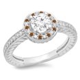 thumbnail image 1 of Dazzlingrock Collection 1.00 Carat (ctw) 14K Champagne & White Diamond Bridal Halo Engagement Ring 1 CT, White Gold, Size 8, 1 of 1