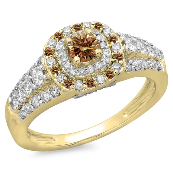Dazzlingrock Collection 1.00 Carat (ctw) 14K Champagne & White Diamond Bridal Halo Engagement Ring 1 CT, Yellow Gold, Size 9