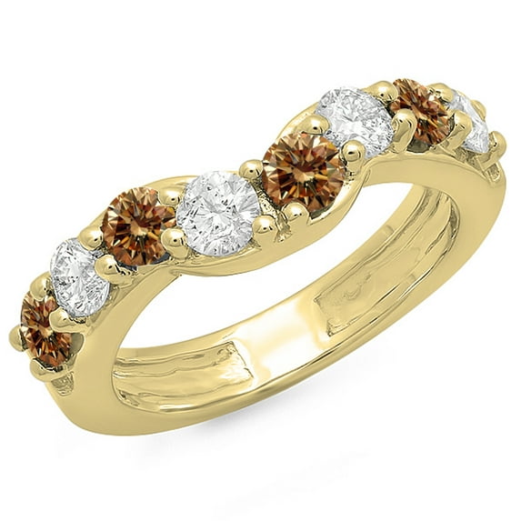 Dazzlingrock Collection 1.00 Carat (ctw) 14K Champagne & White Diamond Ladies Wedding Matching Band 1 CT, Yellow Gold, Size 5