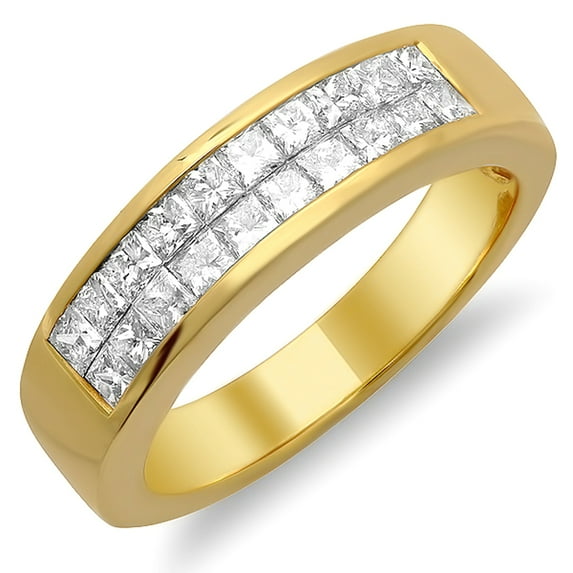 Dazzlingrock Collection 1.00 Carat (ctw) 14K Ladies Princess Shape Invisible Set Double Row Wedding Band Anniversary Ring 1 CT, Yellow Gold, Size 5