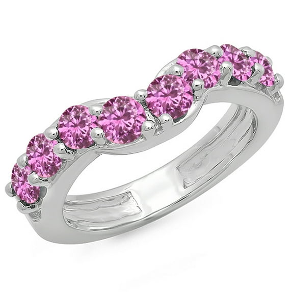 Dazzlingrock Collection 1.00 Carat (ctw) 14K Pink Sapphire Ladies Anniversary Wedding Matching Band 1 CT, White Gold, Size 5