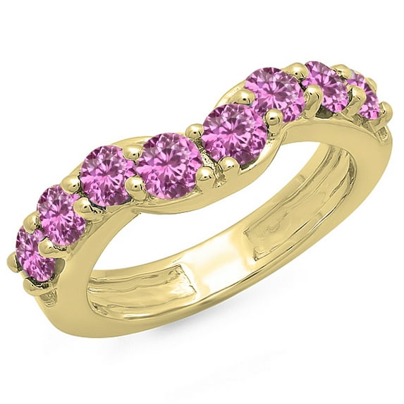 Dazzlingrock Collection 1.00 Carat (ctw) 14K Pink Sapphire Ladies Anniversary Wedding Matching Band 1 CT, Yellow Gold, Size 8