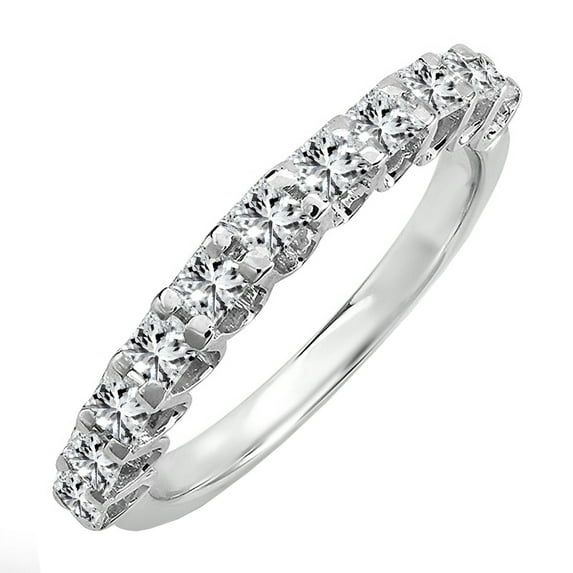 Dazzlingrock Collection 1.00 Carat (ctw) 14K Princess Diamond Ladies Anniversary Wedding Band 1 CT, White Gold, Size 6
