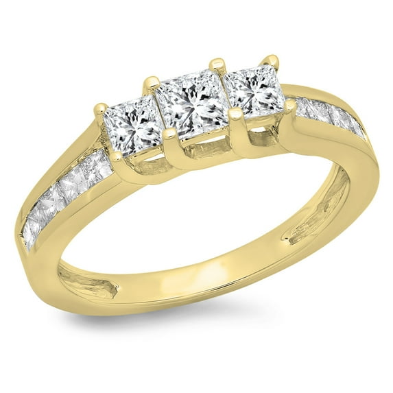 Dazzlingrock Collection 1.00 Carat (ctw) 14K Princess Diamond Ladies Bridal 3 Stone Engagement Ring 1 CT, Yellow Gold, Size 9