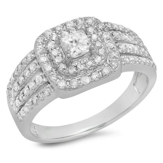 Dazzlingrock Collection 1.00 Carat (ctw) 14K Princess & Round Diamond Bridal Halo Engagement Ring 1 CT, White Gold, Size 10