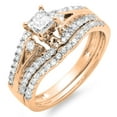 thumbnail image 1 of Dazzlingrock Collection 1.00 Carat (ctw) 14K Princess & Round Diamond Bridal Wedding Band Set 1 CT, Rose Gold, Size 6.5, 1 of 1