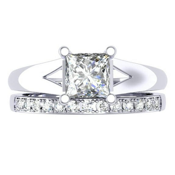 Dazzlingrock Collection 1.00 Carat (ctw) 14K Princess & Round Diamond Solitaire Engagement Ring Set 1 CT, White Gold, Size 9